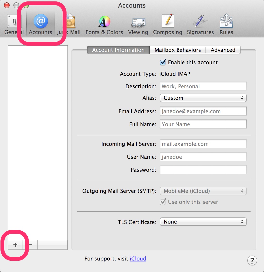 apple mail preferences how to set incoming server